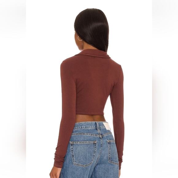 Lovers + Friends Bernie Crop Top Brown Size XL Long Sleeve Button Down NWT - Picture 2 of 6